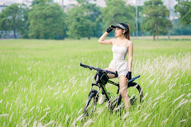 girl, sportswear, bicycle